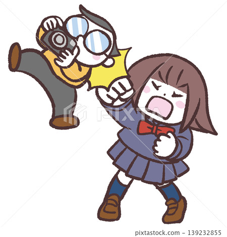 An illustration of a female student who dislikes being photographed. An illustration of a female student who dislikes being photographed. 139232855