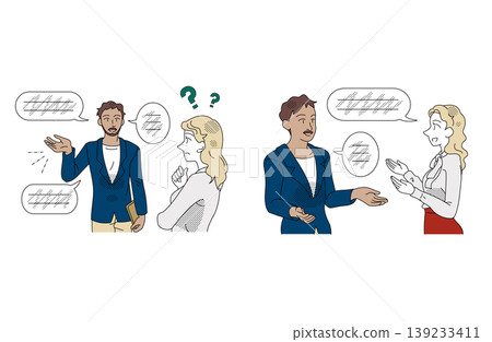Business comparison illustration of conversations that convey insufficient explanation Business comparison illustration of conversations that convey insufficient explanation 139233411