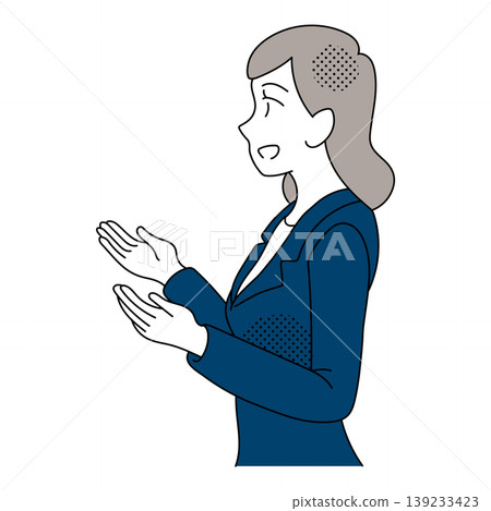 An illustration of a businesswoman explaining with both hands. An illustration of a businesswoman explaining with both hands. 139233423