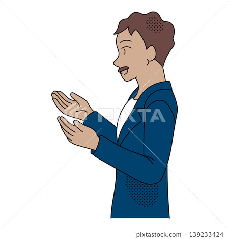Illustration of a businessman explaining with both hands Illustration of a businessman explaining with both hands 139233424