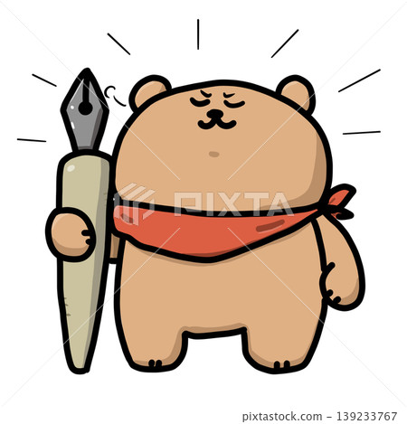 Illustration of a bear with a smug expression holding a pen Illustration of a bear with a smug expression holding a pen 139233767