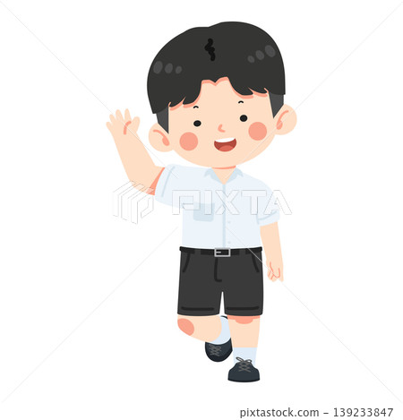 Boy Student Waving Hand Saying Hello With Smile Boy Student Waving Hand Saying Hello With Smile 139233847