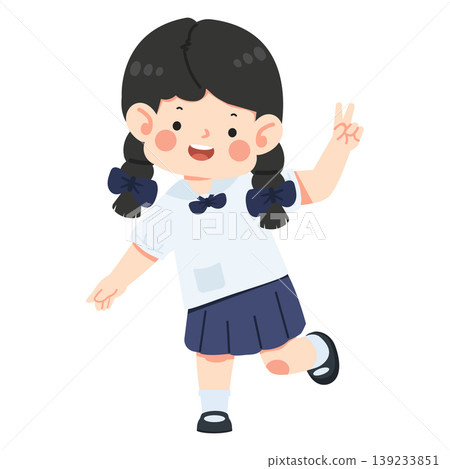 Happy Girl in School Uniform Smiling Happy Girl in School Uniform Smiling 139233851