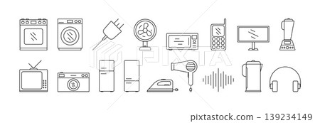 A set of various household appliances. A set of various household appliances. 139234149
