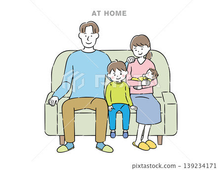 Family relaxing on the sofa (illustration, 4C) Family relaxing on the sofa (illustration, 4C) 139234171