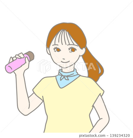 一名女子拿著一個水瓶 一名女子拿著一個水瓶 139234320