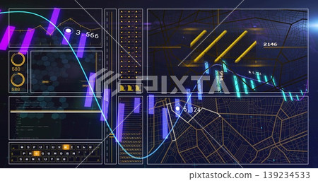 Displaying analytics dashboard monitoring data in console, with hex grid and code editor snippet Displaying analytics dashboard monitoring data in console, with hex grid and code editor snippet 139234533