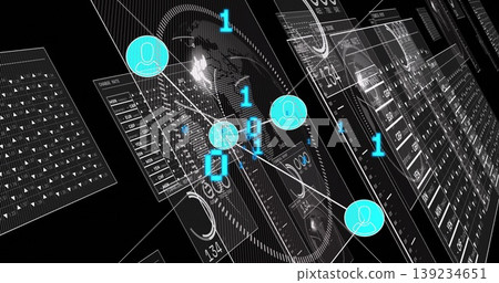 Displaying main panel presenting world map and cyan nodes in network dashboard, with translucent UI Displaying main panel presenting world map and cyan nodes in network dashboard, with translucent UI 139234651
