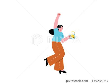 Illustration of a young woman drinking beer 139234957
