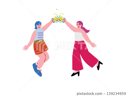 An illustration of a woman happily toasting. 139234959