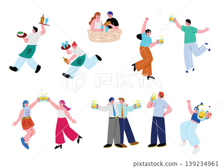 An illustration of people happily drinking beer. An illustration of people happily drinking beer. 139234961