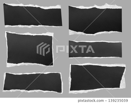piece of black paper tear set isolated on gray background 139235039