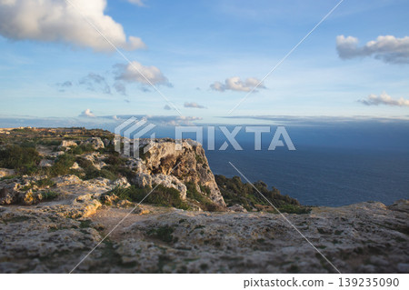 Scenic view of the rugged Dingli Cliffs and the Mediterranean Sea in Malta 139235090