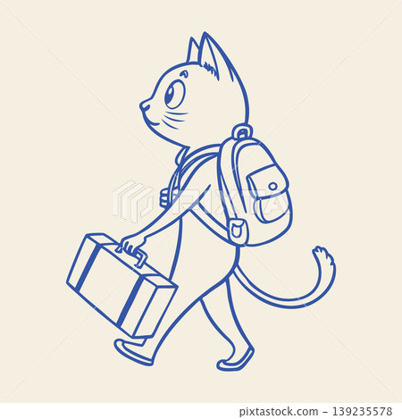 Funny cat character traveling with backpack and suitcase. Illustration. Funny cat character traveling with backpack and suitcase. Illustration. 139235578
