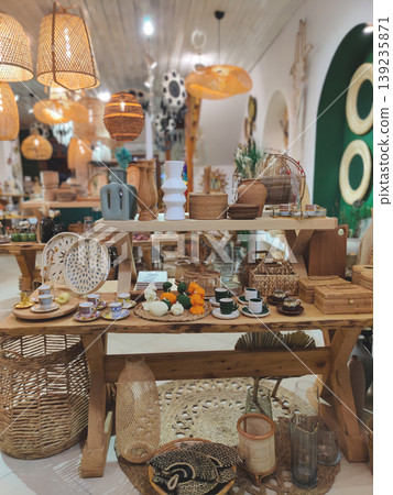 Interior of a Mediterranean gift shop in Kalkan with wicker decor Interior of a Mediterranean gift shop in Kalkan with wicker decor 139235871