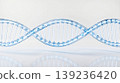 horizontal translucent molecular dna helix glowing blue spheres connecting rungs white reflective background medical science biotechnology genetic structure health care concept 139236420