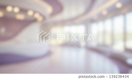 Blurred abstract background modern futuristic bright medical clinic reception office interior empty waiting room area elegant curved purple architectural design details Blurred abstract background modern futuristic bright medical clinic reception office interior empty waiting room area elegant curved purple architectural design details 139236434