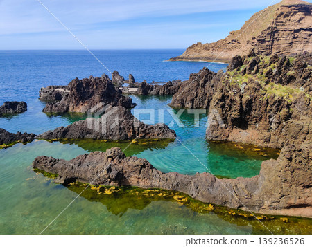 beautiful rocky mountains by the sea on the island of Madeira in Portugal 139236526