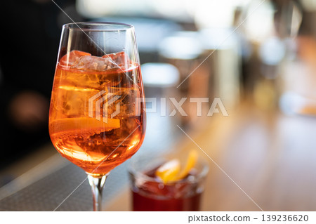 beautiful alcoholic cocktail on the bar counter 139236620