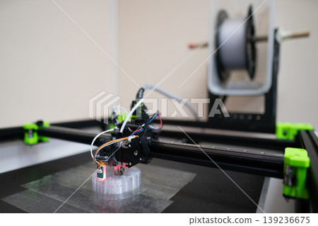 Desktop 3D printer creating a plastic prototype 139236675