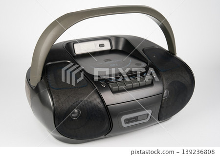 Black portable CD radio cassette player with MP3 playback isolated on white Black portable CD radio cassette player with MP3 playback isolated on white 139236808
