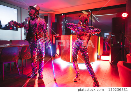 people animator in a mirror suit at a party people animator in a mirror suit at a party 139236881
