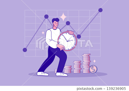 Financial growth and investment time management concept with man clock and coins  139236905