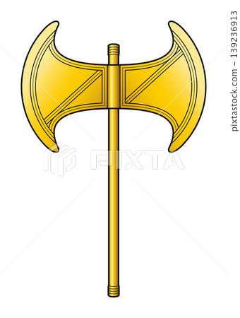 Golden labrys, a Minoan double-bladed axe and sacred religious symbol of the Mater-arche of creation, associated with the Minoan Great Goddess, the Mother Goddess, or Mistress of the Labyrinth. Vector Golden labrys, a Minoan double-bladed axe and sacred religious symbol of the Mater-arche of creation, associated with the Minoan Great Goddess, the Mother Goddess, or Mistress of the Labyrinth. Vector 139236913