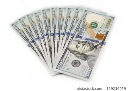 100 dollar bills on a white background 139236959