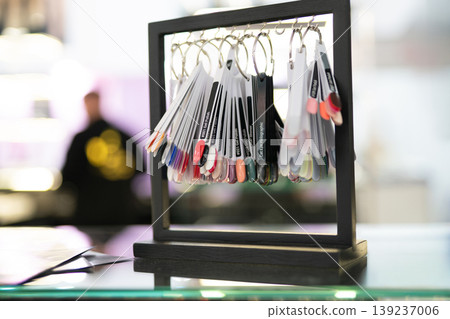 Professional nail polish swatch display in a beauty salon 139237006