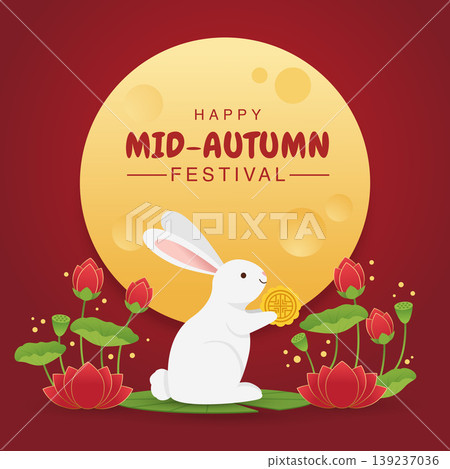 Mid-Autumn Festival Illustration with Cute Rabbit and Mooncake Mid-Autumn Festival Illustration with Cute Rabbit and Mooncake 139237036