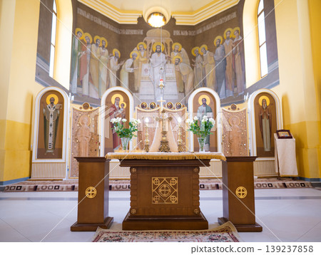 beautiful interior of the Ukrainian Orthodox Church 139237858