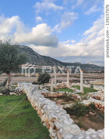 Ancient marble columns and stone ruins at the archaeological site of Andriake in Turkey 139237976