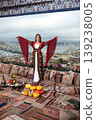 Young girl in luxury Ottoman dress posing on terrace with Istanbul city view, Turkey 139238005