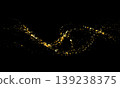 Elegant background with shimmering gold particles creating a flowing, wavy swirl against a black background. 139238375