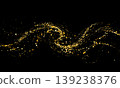 Abstract background with shimmering gold particles in a wave shape on a black background 139238376