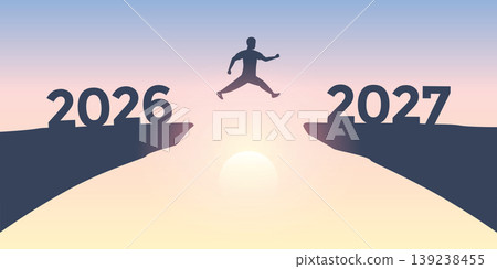 man jumping over a cliff from 2026 to 2027 vector illustration man jumping over a cliff from 2026 to 2027 vector illustration 139238455