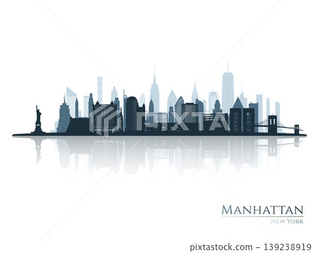 Manhattan NY skyline silhouette with reflection.  139238919