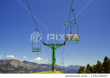 Green Ski Lift with Mountain View. 139238944