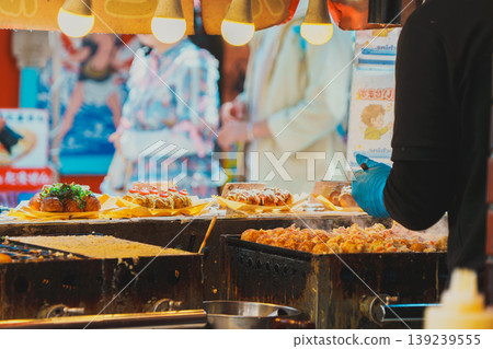 Takoyaki (octopus ball) stall, back view Takoyaki (octopus ball) stall, back view 139239555