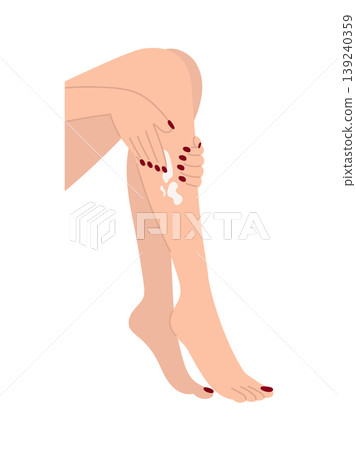 Minimalist skincare concept with woman applying body lotion on legs, beauty care routine, soft neutral palette, flat vector illustration isolated on white background Minimalist skincare concept with woman applying body lotion on legs, beauty care routine, soft neutral palette, flat vector illustration isolated on white background 139240359