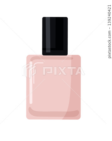 Minimalist nail polish bottle illustration, pink glass cosmetic container with black cap, modern beauty product design, flat vector isolated on white background Minimalist nail polish bottle illustration, pink glass cosmetic container with black cap, modern beauty product design, flat vector isolated on white background 139240421