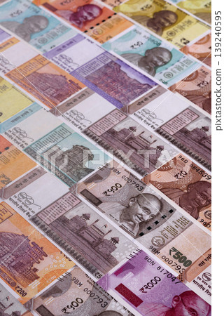 Indian paper currency, rupees, for financial transactions and exchange. Indian rupee currency Indian paper currency, rupees, for financial transactions and exchange. Indian rupee currency 139240595