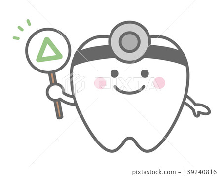 A character of a dentist holding a triangular tag. A character of a dentist holding a triangular tag. 139240816