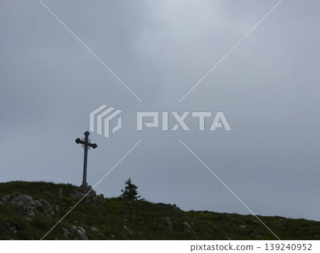 Seebergkopf mountain, summit cross, in Bavaria, Germany Seebergkopf mountain, summit cross, in Bavaria, Germany 139240952