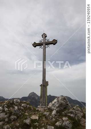 Seebergkopf mountain, summit cross, in Bavaria, Germany Seebergkopf mountain, summit cross, in Bavaria, Germany 139240954