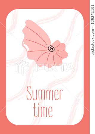 Summer time card with seashell decorative frame and soft abstract background in hand drawn style Summer time card with seashell decorative frame and soft abstract background in hand drawn style 139241191