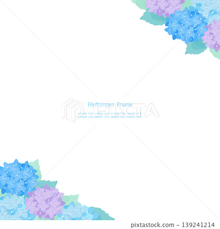 Cool and refreshing Japanese-style watercolor frame featuring blue and purple hydrangeas, diagonally arranged background material, square. Cool and refreshing Japanese-style watercolor frame featuring blue and purple hydrangeas, diagonally arranged background material, square. 139241214