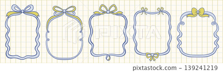 Hand Drawn Blue Wavy Coquette Frames with Bow Ribbons Vector Set , Doodle Whimsical Girly Borders for Vintage Labels, Italian Mediterranean Summer Party Invitation Designs Hand Drawn Blue Wavy Coquette Frames with Bow Ribbons Vector Set , Doodle Whimsical Girly Borders for Vintage Labels, Italian Mediterranean Summer Party Invitation Designs 139241219