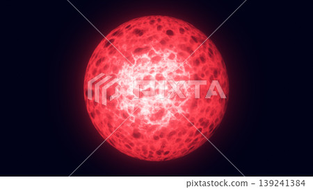 Red luminous sphere with intense central core and plasma texture, forming a vivid abstract cosmic energy background 139241384